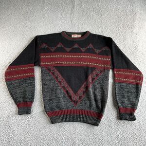 Vintage Campus‎ Sweater Mens Medium Black Red Geometric Aztec Grandpa Grunge 60s